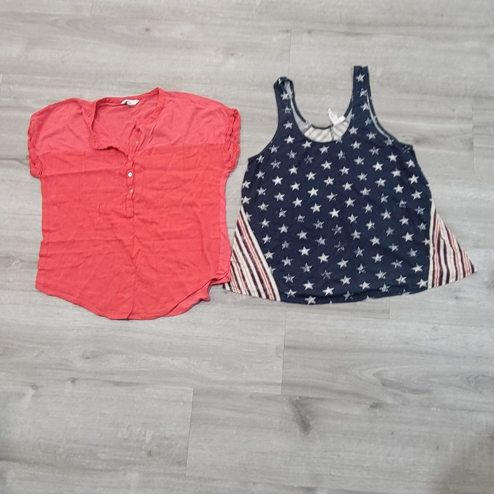 Button-Up Shirt and Star-Patterned Tank Top